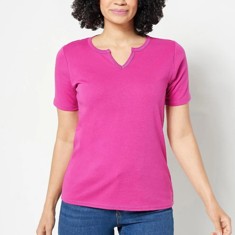 Denim & Co Essentials Interlock Split V-Neck Shor… - image 1